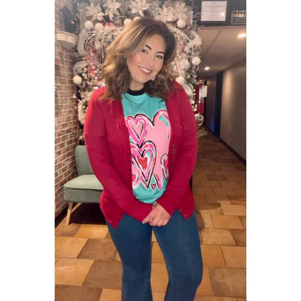 BLAYNE'S BUTTON UP CARDIGAN- Red-Body and Sol