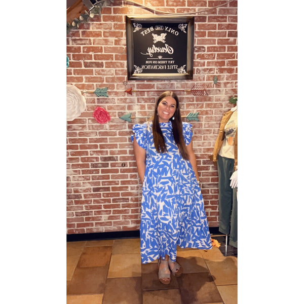 BLUE & WHITE MIDI DRESS-Body and Sol