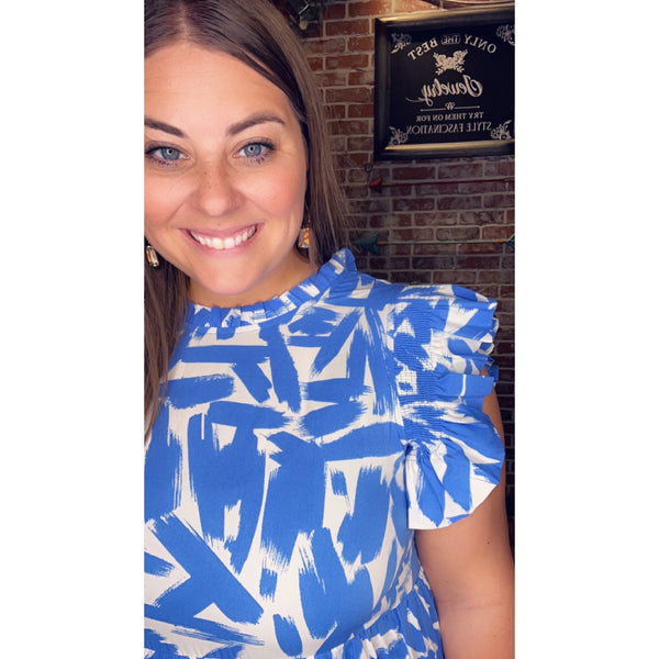 BLUE & WHITE MIDI DRESS-Body and Sol