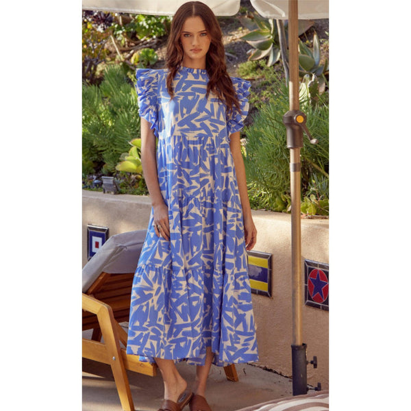 BLUE & WHITE MIDI DRESS-Body and Sol