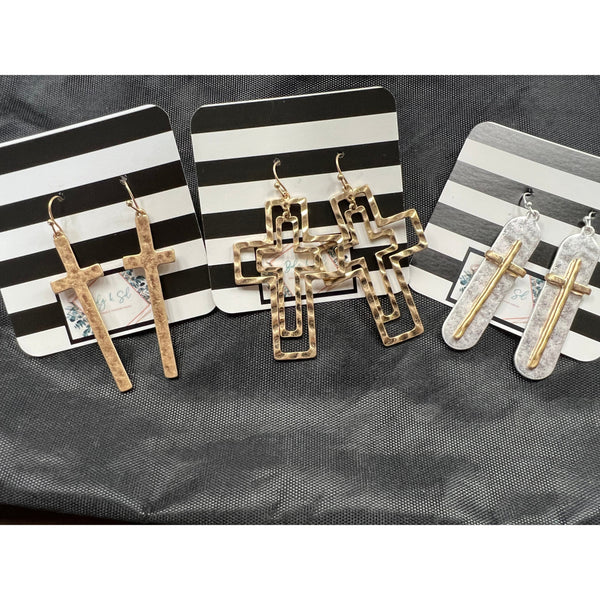 HAMMERED CROSS EARRINGS-Body and Sol