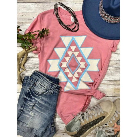 HEATHER PINK AZTEC TEE-Body and Sol