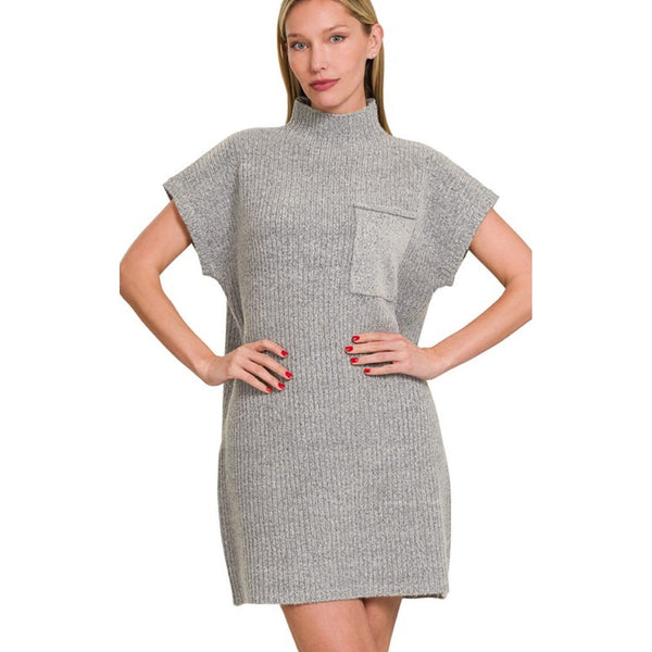 MOLLY'S MOCK NECK SWEATER DRESS- Heather Grey-Body and Sol