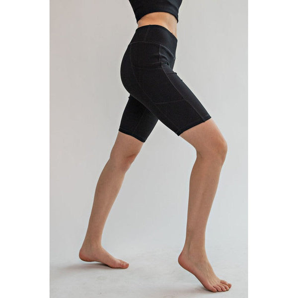 NYLON BIKER SHORTS WITH POCKETS-BLACK-Body and Sol