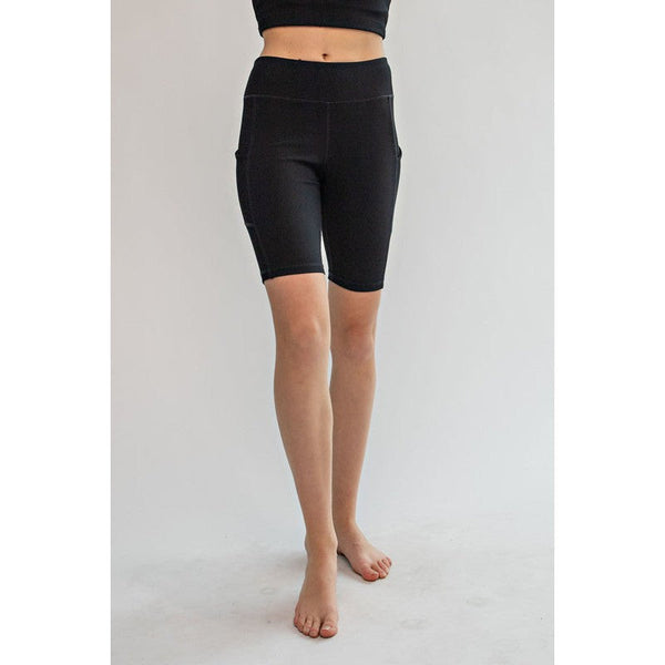 NYLON BIKER SHORTS WITH POCKETS-BLACK-Body and Sol