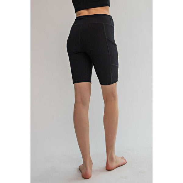 NYLON BIKER SHORTS WITH POCKETS-BLACK-Body and Sol