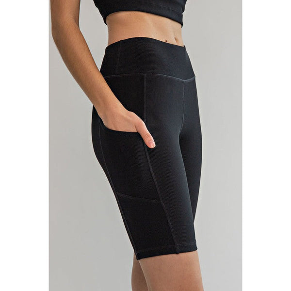 NYLON BIKER SHORTS WITH POCKETS-BLACK-Body and Sol
