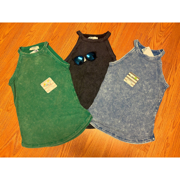 RIBBED ACID WASHED TANK TOP-Kelley Green-Body and Sol