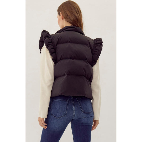 RUFFLE SLEEVE PUFF VEST IN BLACK-Body and Sol