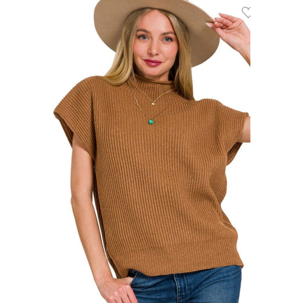 SHELLY'S SHORT SLEEVE SWEATER- Deep Camel-Body and Sol