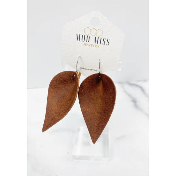 AGED BRANDY LEATHER EARRINGS-Body and Sol