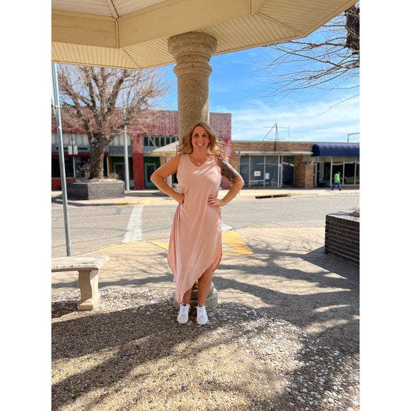 DUSTY ROSE SLEEVELESS MAXI DRESS-Body and Sol