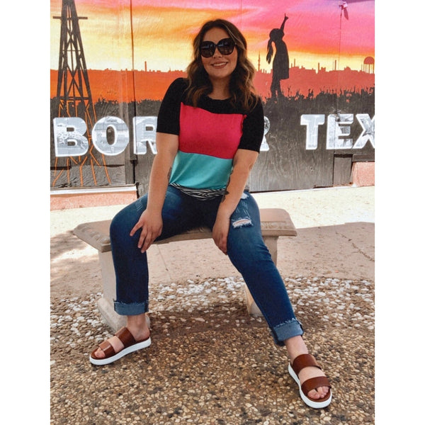 FUCHSIA & MINT COLORBLOCK TOP-Body and Sol