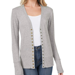 BLAYNE'S BUTTON UP CARDIGAN- Heater Grey-Body and Sol