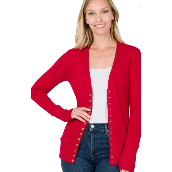 BLAYNE'S BUTTON UP CARDIGAN- Red-Body and Sol