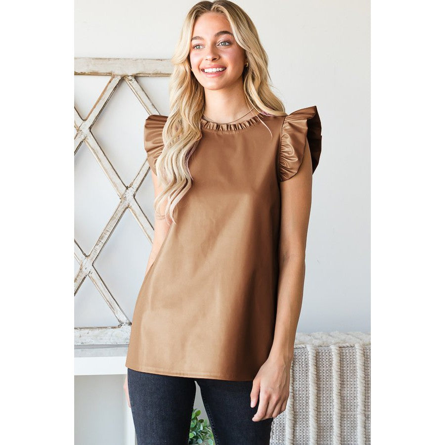 CAMEL FAUX LEATHER TOP-Body and Sol