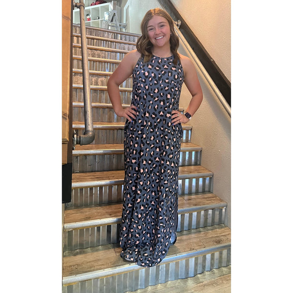 CHARCOAL ANIMAL PRINT DRESS-Body and Sol