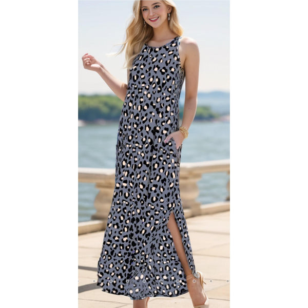 CHARCOAL ANIMAL PRINT DRESS-Body and Sol