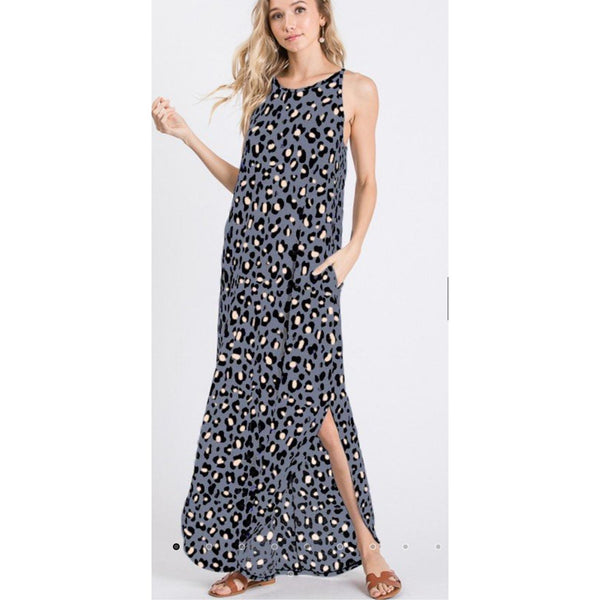CHARCOAL ANIMAL PRINT DRESS-Body and Sol