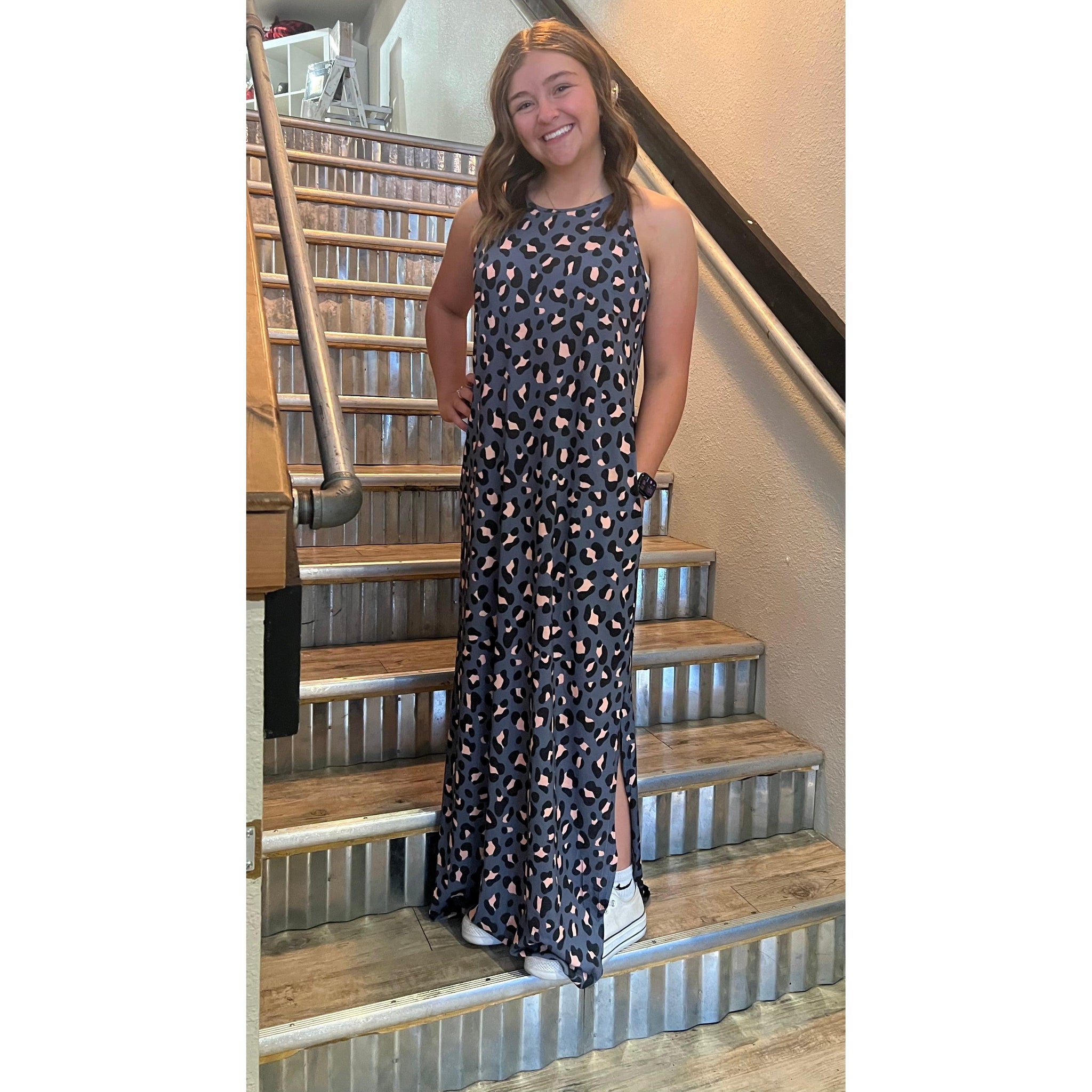 CHARCOAL ANIMAL PRINT DRESS-Body and Sol