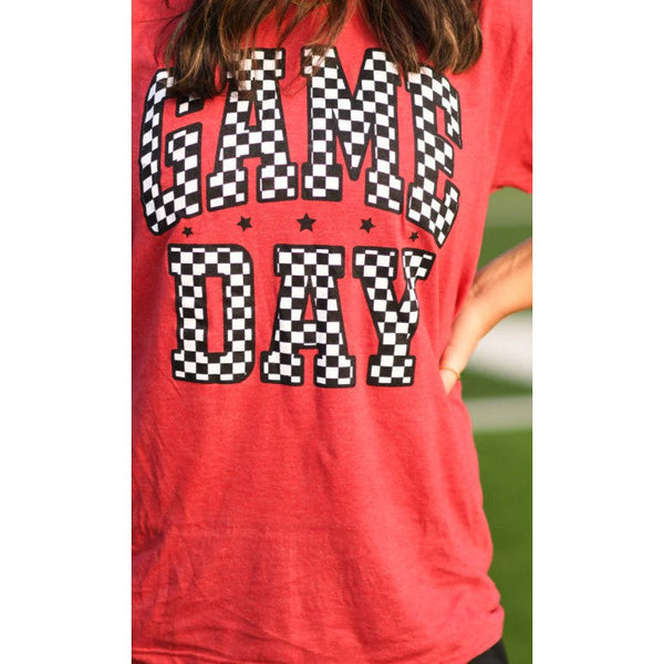 CHECKERED GAME DAY TEE- Red-Body and Sol