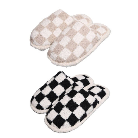 CHECKERED SLIP-ON COZY SLIPPERS-Body and Sol