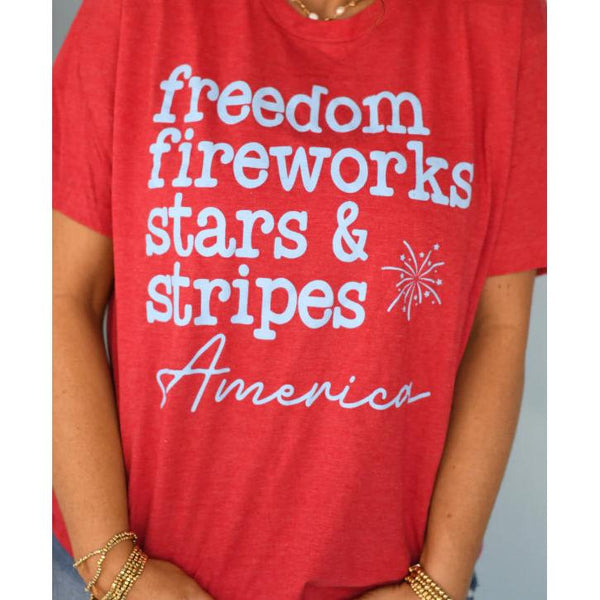 FREEDOM, FIREWORKS, STARS & STRIPES TEE-Body and Sol