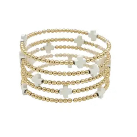 GOLD & WHITE CROSS BRACELET SET-Body and Sol