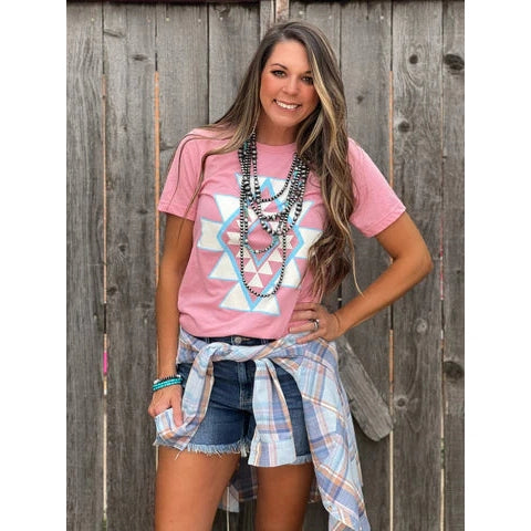 HEATHER PINK AZTEC TEE-Body and Sol
