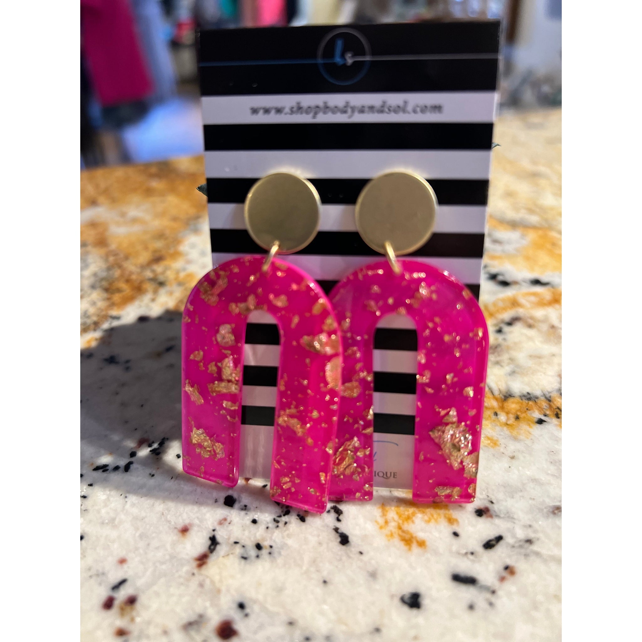 HOT PINK & GOLD FLECK EARRINGS-Body and Sol