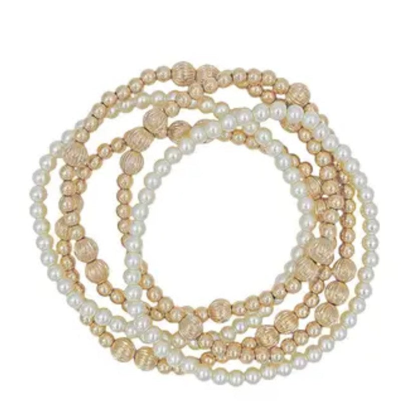 KARA'S GOLD & PEARL TEXTURED BRACELET STACK-Body and Sol