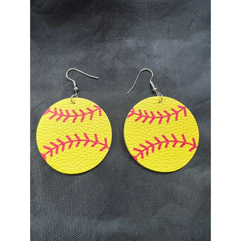 LEATHER SOFTBALL EARRINGS- Circle-Body and Sol