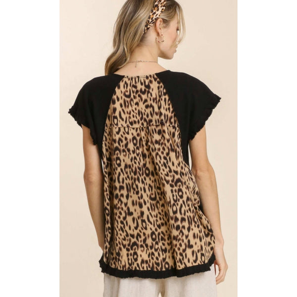 LINEN & LEOPARD TOP IN BLACK-Body and Sol