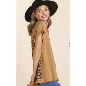 LINEN & LEOPARD TOP IN TAN-Body and Sol
