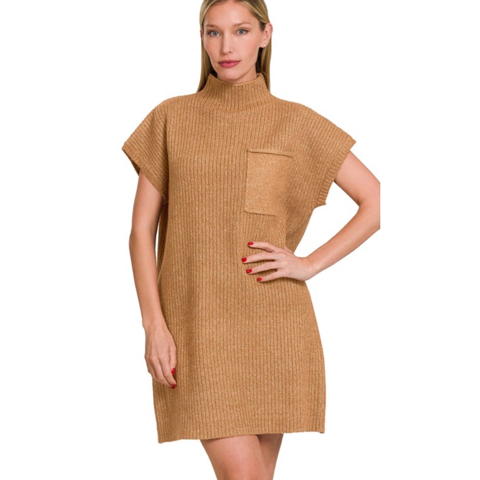 MOLLY'S MOCK NECK SWEATER DRESS- Deep Camel Small MOLLY'S MOCK NECK SWEATER DRESS- Deep Camel Small