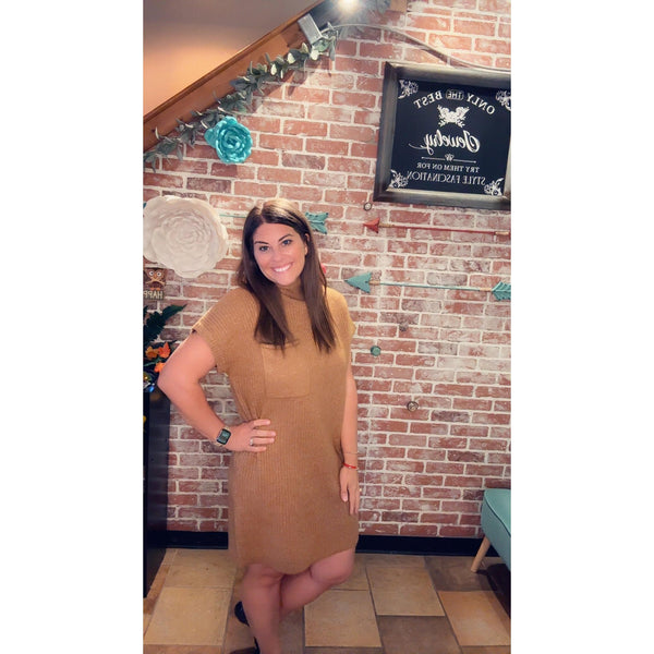 MOLLY'S MOCK NECK SWEATER DRESS- Deep Camel-Body and Sol