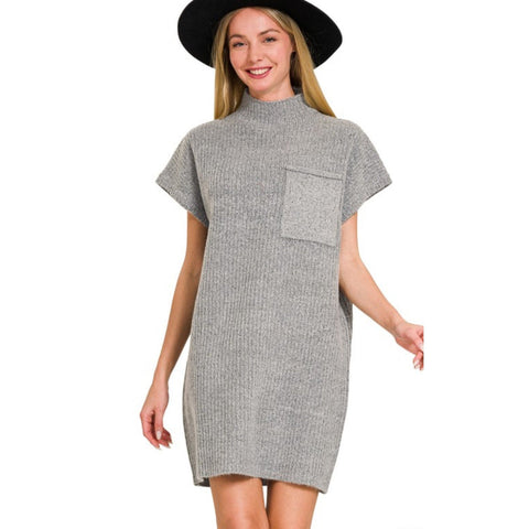 MOLLY'S MOCK NECK SWEATER DRESS- Heather Grey-Body and Sol