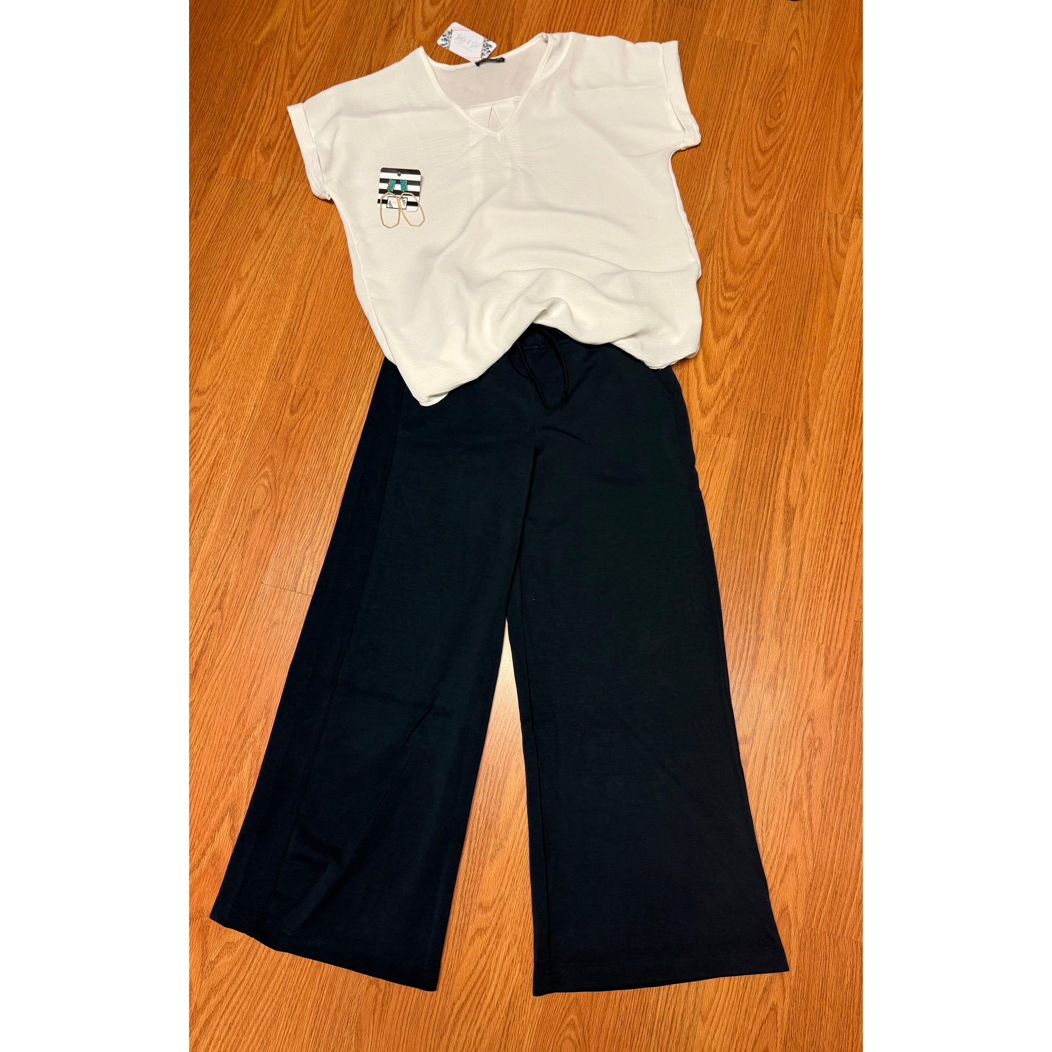 NOVA WIDE LEG PANTS IN TEAL NAVY-Body and Sol