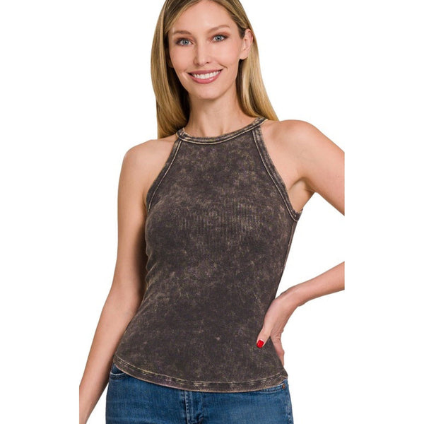 RIBBED ACID WASHED TANK TOP-Black-Body and Sol