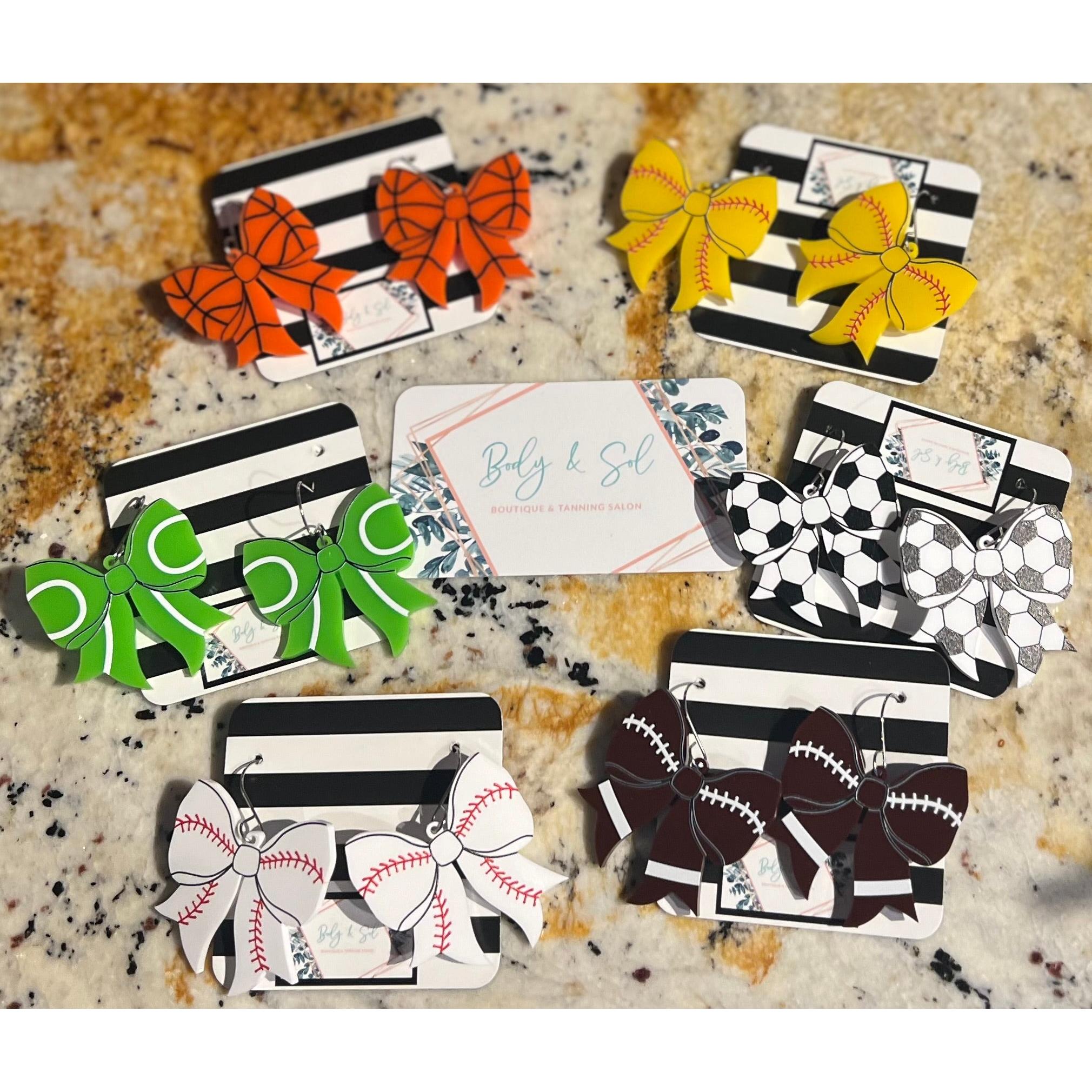 SPORTS BOW DANGLE EARRINGS-Body and Sol