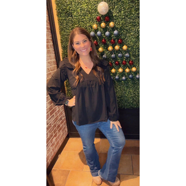 THE ELLA FLUTTER TOP IN BLACK-Body and Sol