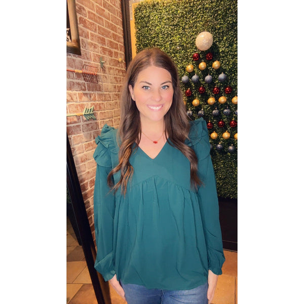 THE ELLA FLUTTER TOP IN DARK TEAL-Body and Sol