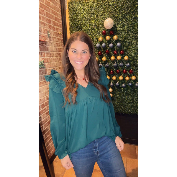 THE ELLA FLUTTER TOP IN DARK TEAL-Body and Sol