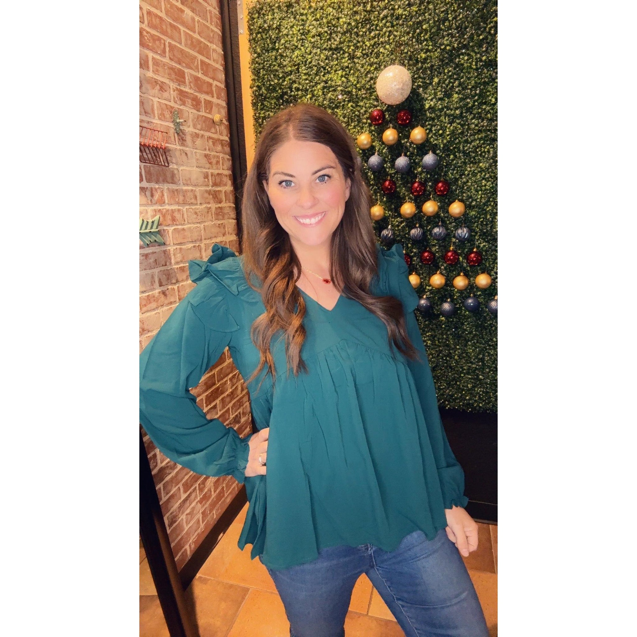 THE ELLA FLUTTER TOP IN DARK TEAL-Body and Sol