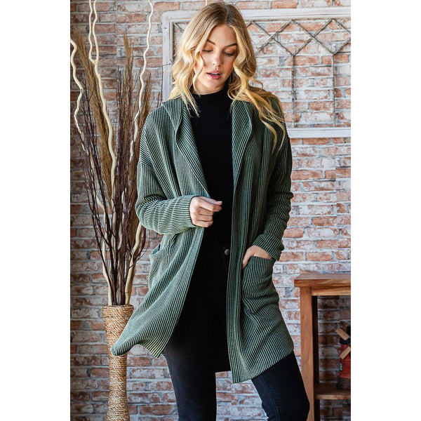 URBAN RIBBED CARDIGAN - OLIVE-Body and Sol