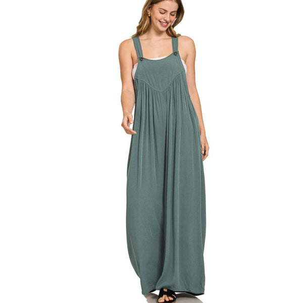 WILLOW WOVEN OVERALLS IN ASH JADE-Body and Sol