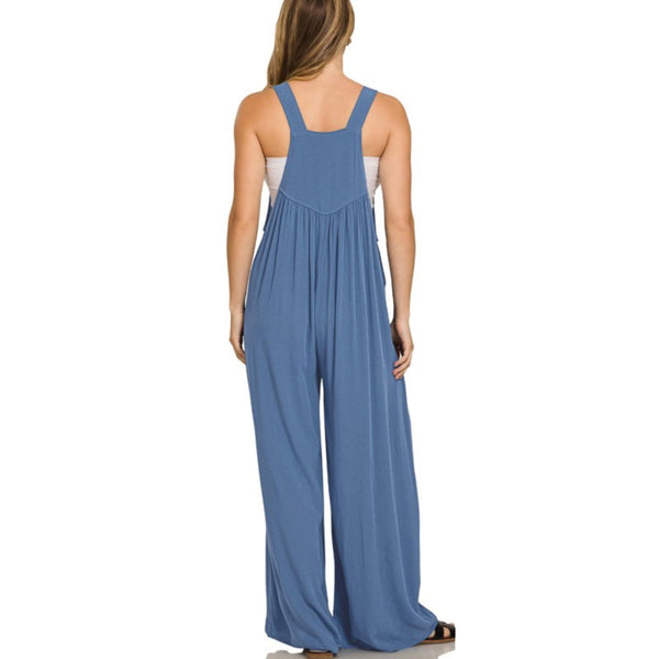 WILLOW WOVEN OVERALLS IN DUSTY BLUE-Body and Sol