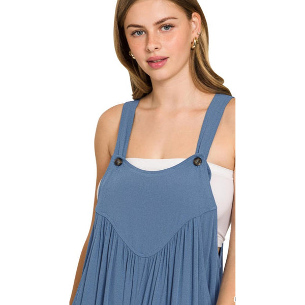 WILLOW WOVEN OVERALLS IN DUSTY BLUE-Body and Sol