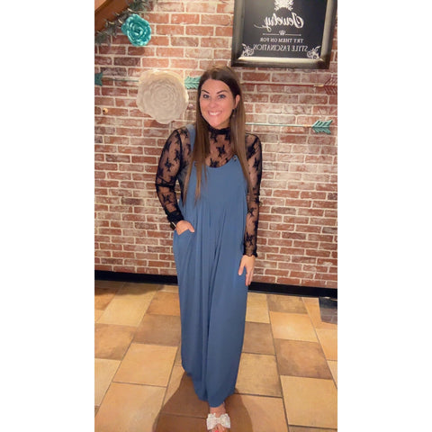 WILLOW WOVEN OVERALLS IN DUSTY BLUE-Body and Sol