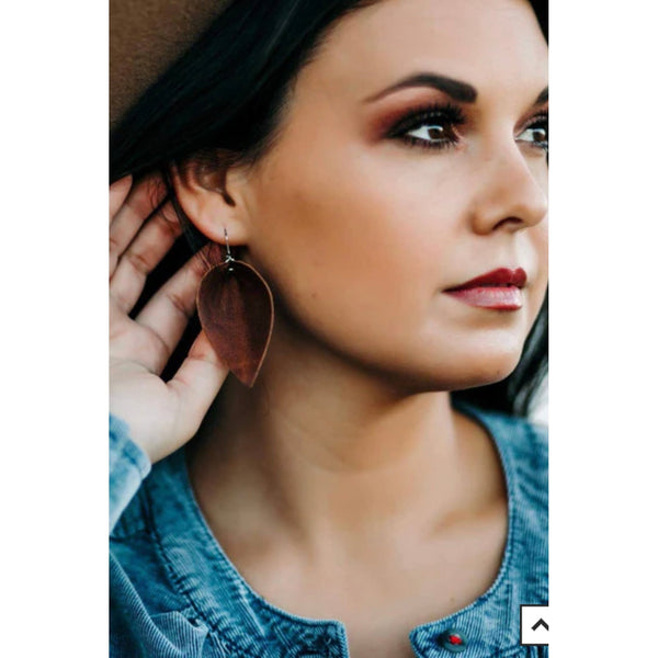 AGED BRANDY LEATHER EARRINGS-Body and Sol